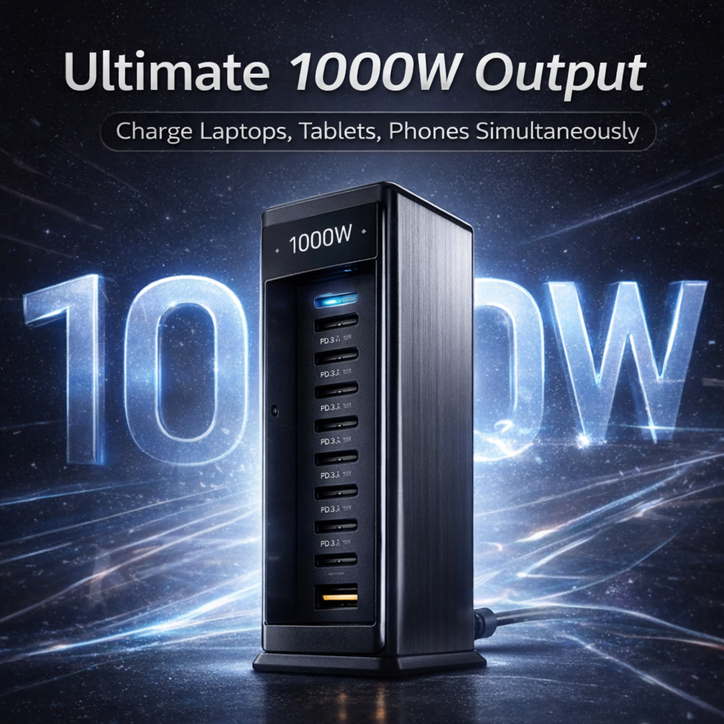 🔋 1000W GaN 10-Port Charging Station – High-Speed USB-C & USB-A Hub for Smartphones, Tablets & Laptops