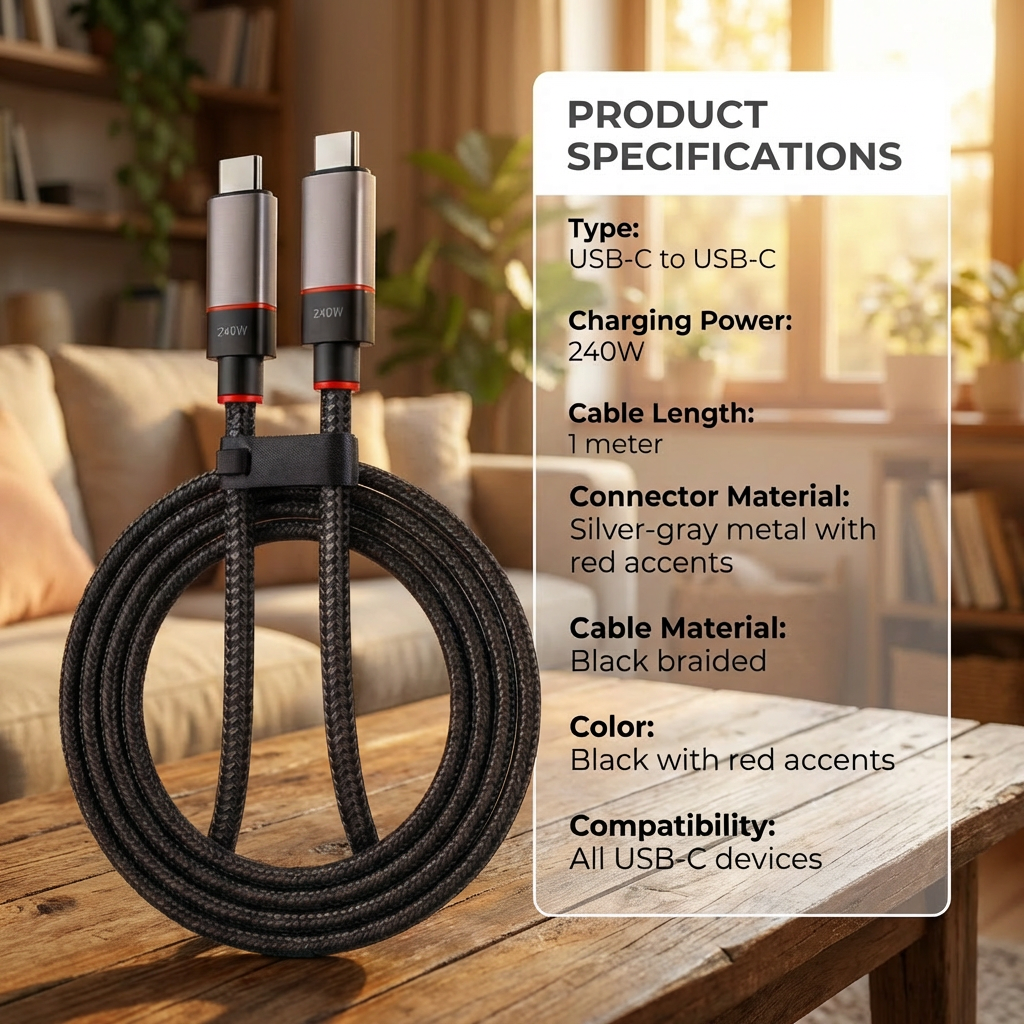 ⚡ 240W USB-C Braided Cable – Ultra-Fast Charging & 10Gbps Data Transfer for USB-C Devices