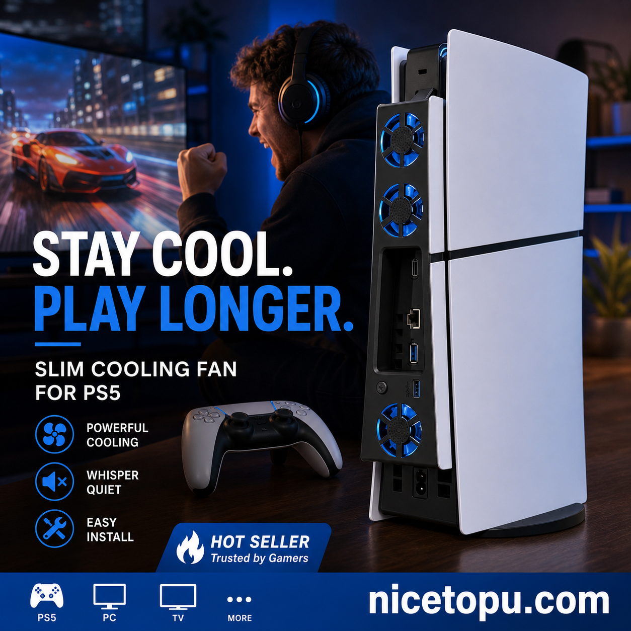 🔥Limited time 50% off！🌬️Must-have for summer gamers！❄️External Cooling Fan for PS5 Slim