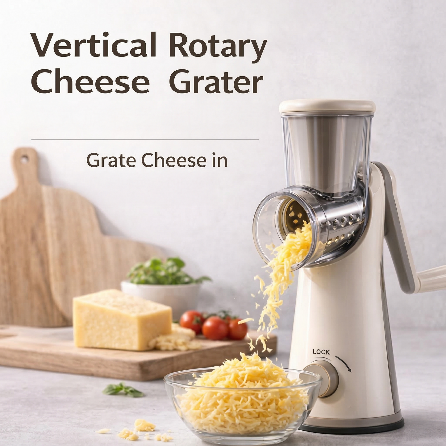 🎁✨ Vertical Rotary Cheese Grater – Manual Vegetable Slicer with 3 Interchangeable Drum Blades  版本2（SEO优化）
