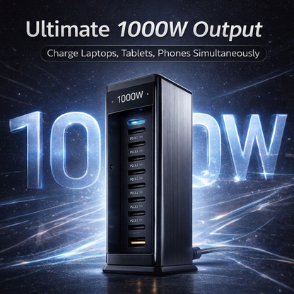 🔋 1000W GaN 10-Port Charging Station – High-Speed USB-C & USB-A Hub for Smartphones, Tablets & Laptops