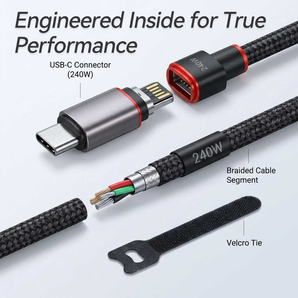 ⚡ 240W USB-C Braided Cable – Ultra-Fast Charging & 10Gbps Data Transfer for USB-C Devices