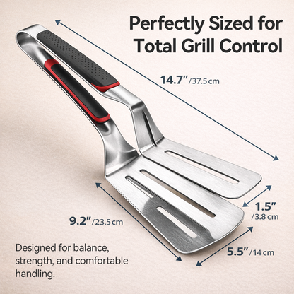🔥 2-in-1 Stainless Steel Grill Spatula & Tongs – Heavy-Duty BBQ Turner with Non-Slip Handle