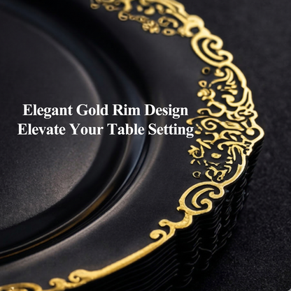 🎁✨ 175-Piece Black and Gold Disposable Dinnerware Set – Plates, Cups & Utensils for Weddings, Birthdays & Parties