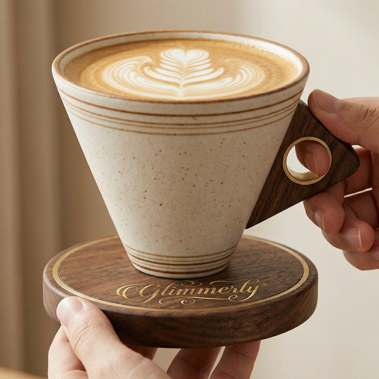 ☕ Vintage Coffee Cup & Saucer Set – Elegant Wooden Handle Design