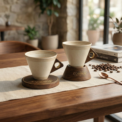 ☕ Vintage Coffee Cup & Saucer Set – Elegant Wooden Handle Design