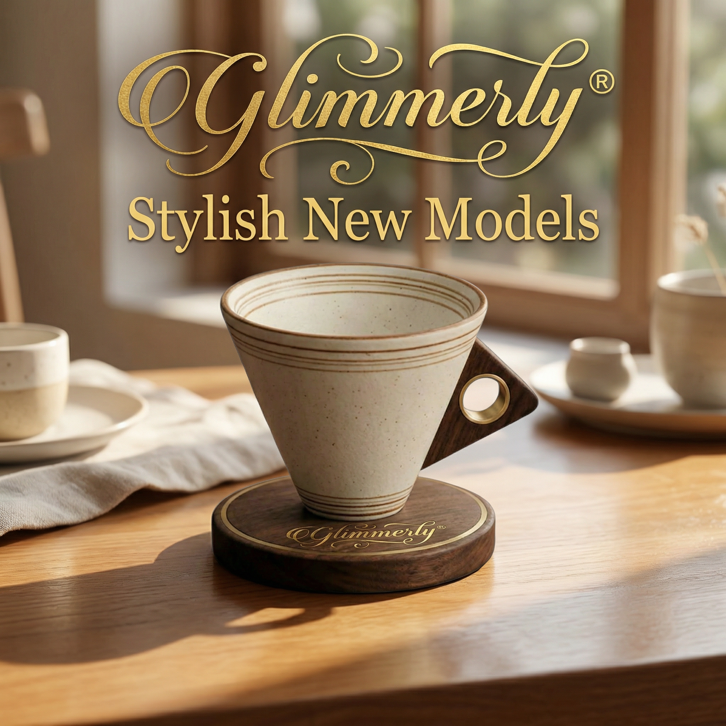☕ Vintage Coffee Cup & Saucer Set – Elegant Wooden Handle Design